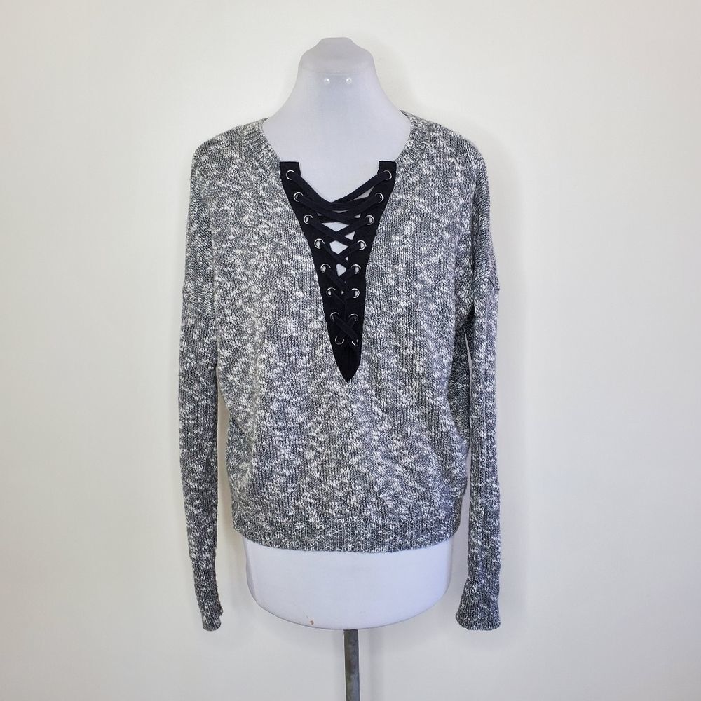 Express Lace Front Long Sleeve Sweater | Small